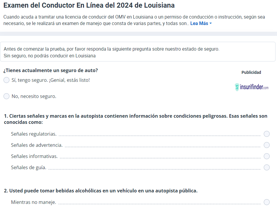 Examen de manejo en Louisiana