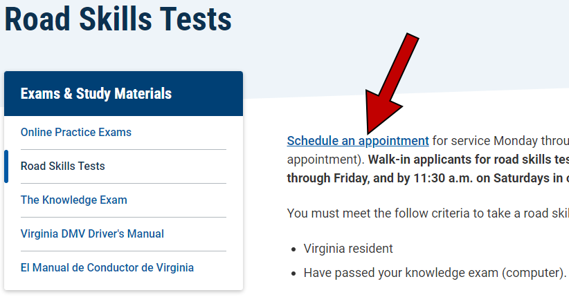 examen de manejo en Virginia